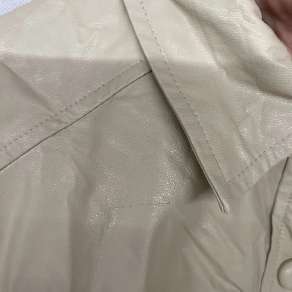 NEW Medium M The Frankie Shop Leandra Faux Leather Shirt In Beige Button Down - Picture 9 of 9